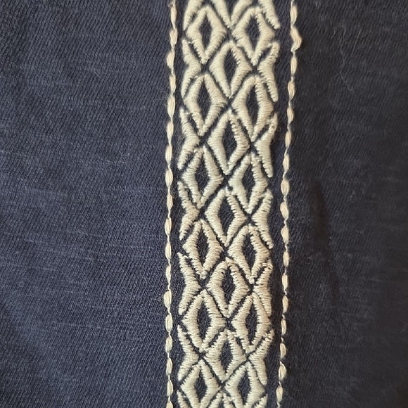 CLEARANCE Lucky Brand Navy Embroidered Short Sleeve Tie Front Slub Jersey Top XL - Picture 6 of 11